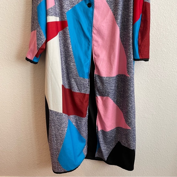 Multicolor Printed Geometric Funky Felt Coat Maxi Jacket Size M - Picture 5 of 11